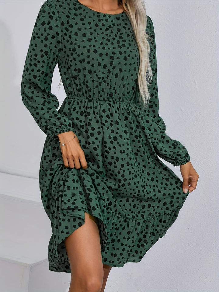 Printed Round Neck Balloon Sleeve Dress | Trendsi