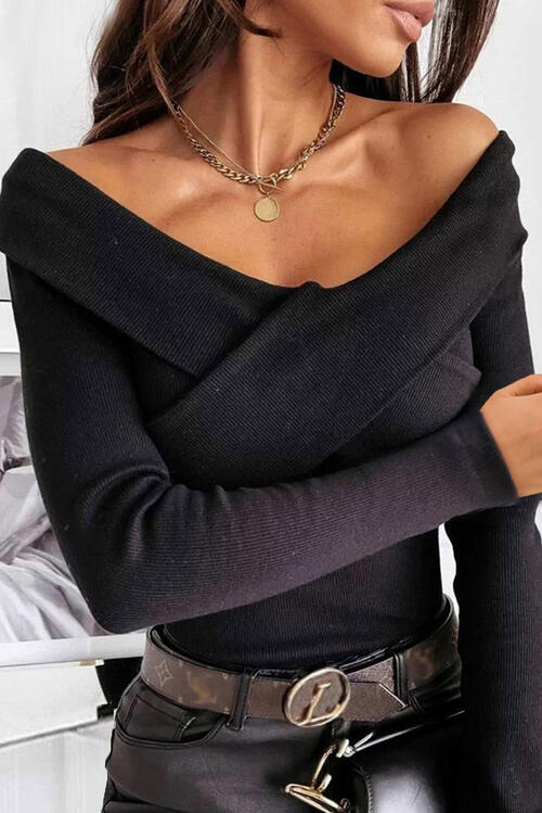 Ribbed Crisscross Long Sleeve Knit Top | 1mrk.com