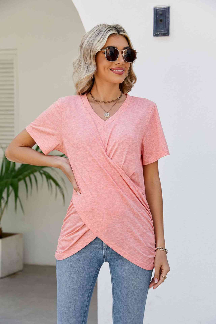 V-Neck Crisscross Short Sleeve Tee | 1mrk.com