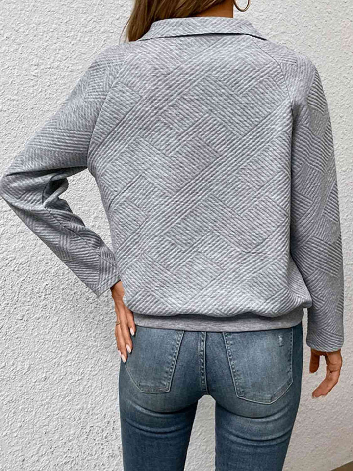 Half Buttoned Collared Neck Sweatshirt with Pocket |1mrk.com