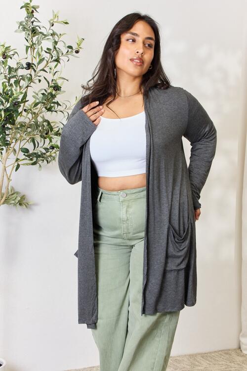 Celeste Full Size Open Front Cardigan with Pockets | Trendsi