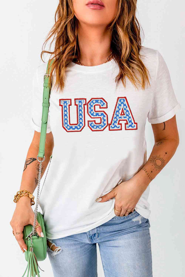 USA Graphic Embroidered Round Neck T-Shirt | 1mrk.com