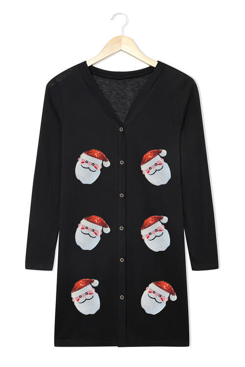 Sequin Santa Button Up Long Sleeve Cardigan | 1mrk.com