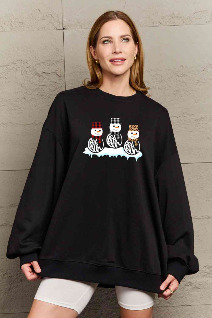 Simply Love Full Size Snowmen Graphic Sweatshirt |1mrk.com