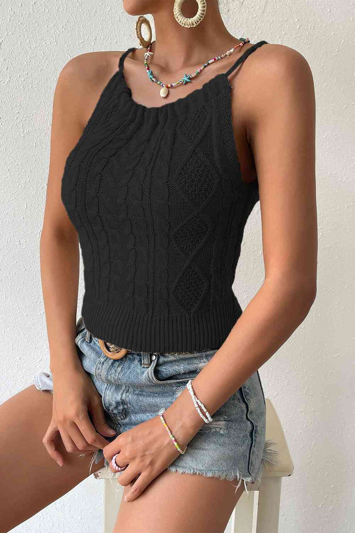 Round Neck Cable-Knit Sleeveless Knit Top | 1mrk.com