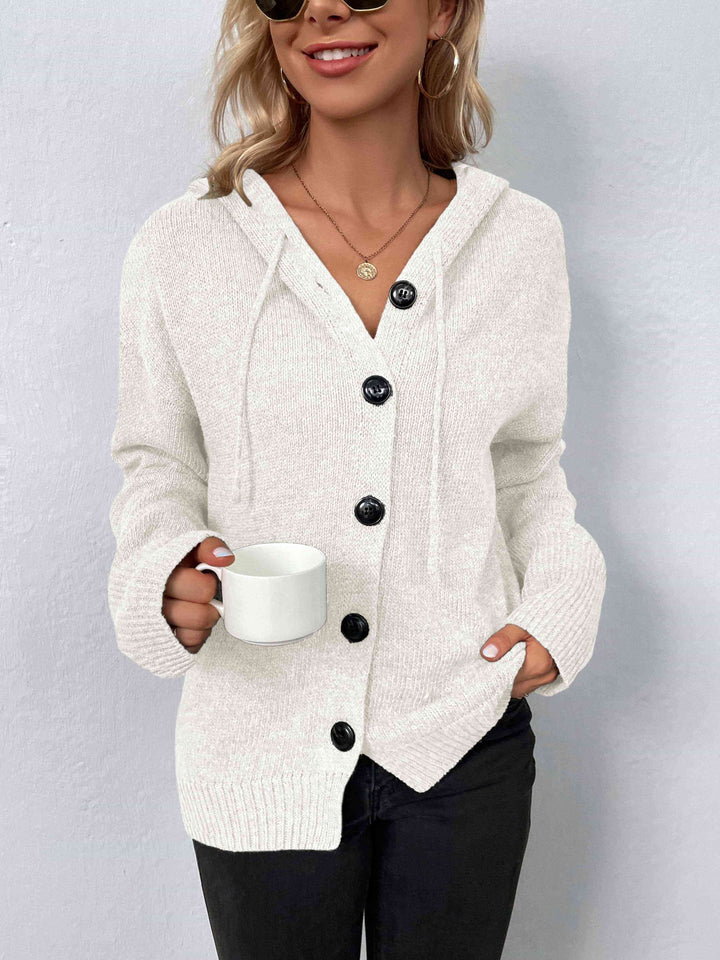 Button-Down Long Sleeve Hooded Sweater |1mrk.com