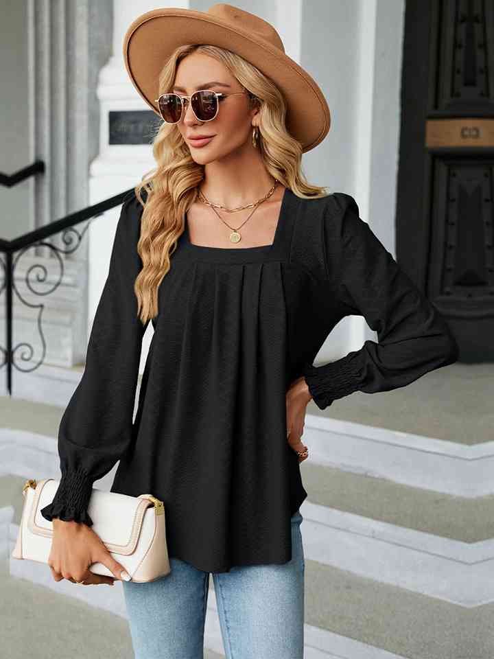 Square Neck Puff Sleeve Blouse | 1mrk.com