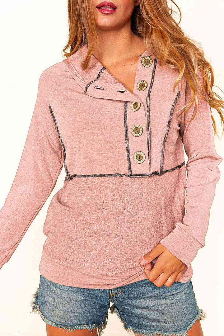 Buttoned Long Sleeve Hoodie | 1mrk.com