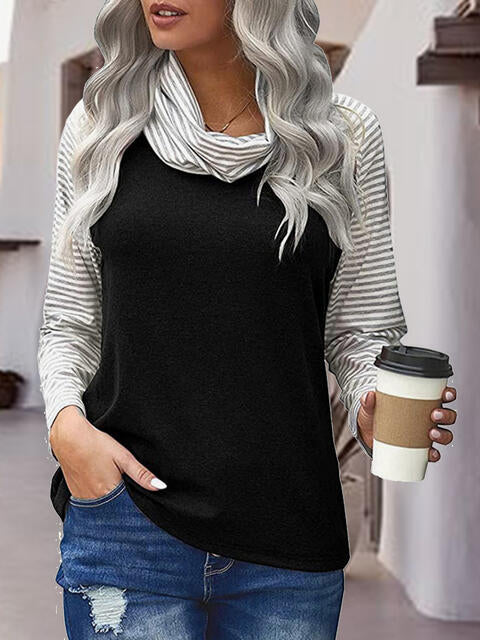 Striped Turtleneck Long Sleeve T-Shirt | 1mrk.com