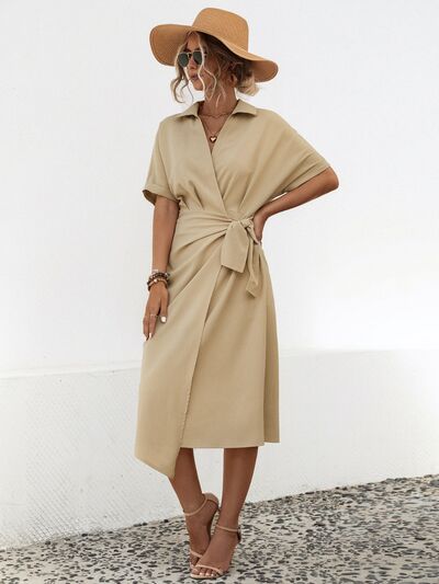 Tied Slit Short Sleeve Dress |1mrk.com