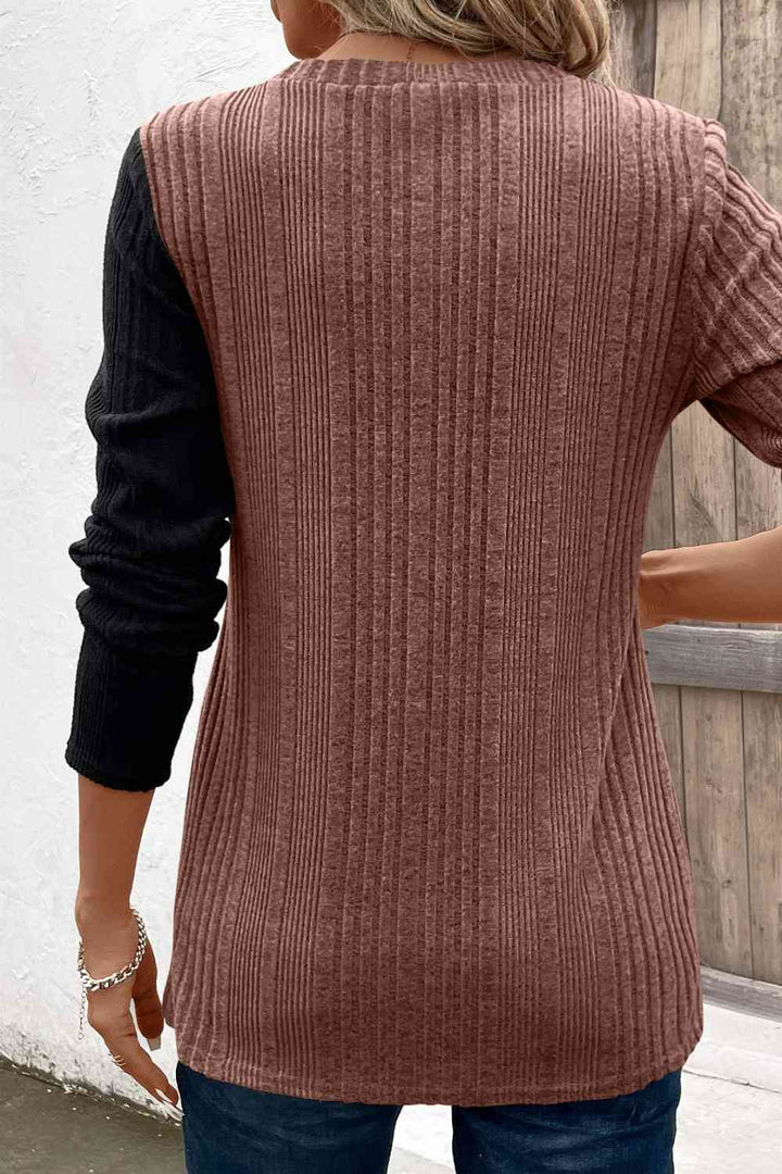 Contrast Long Sleeve Knit Top | 1mrk.com