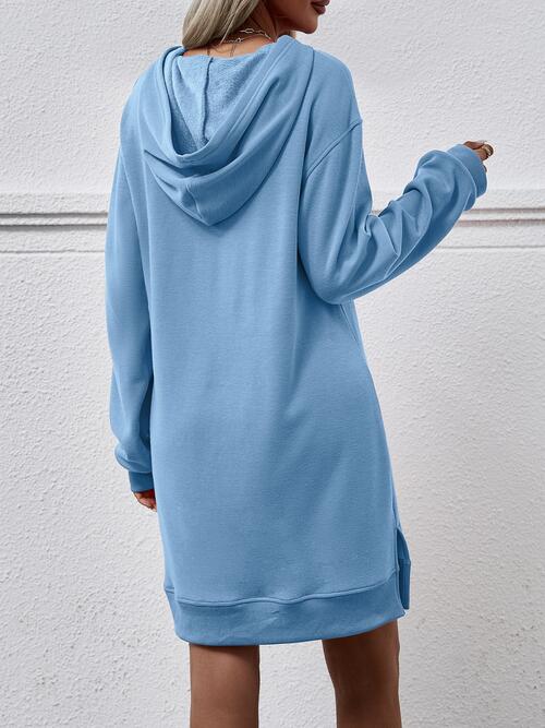 Slit Long Sleeve Hooded Dress with Pocket | 1mrk.com