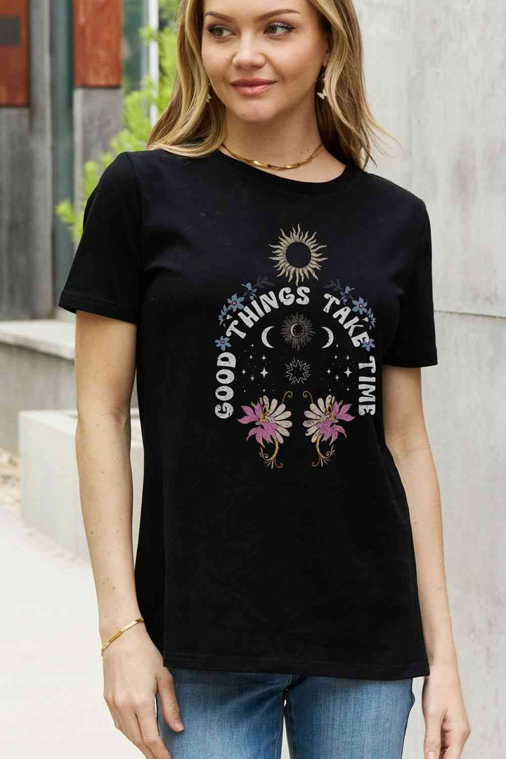 Simply Love Full Size GOOD THINGS TAKE TIME Graphic Cotton Tee | 1mrk.com