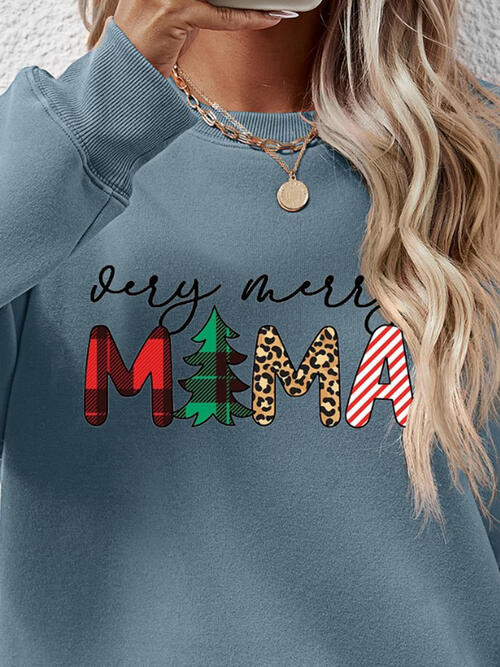 Letter Graphic Round Neck Long Sleeve Sweatshirt |1mrk.com