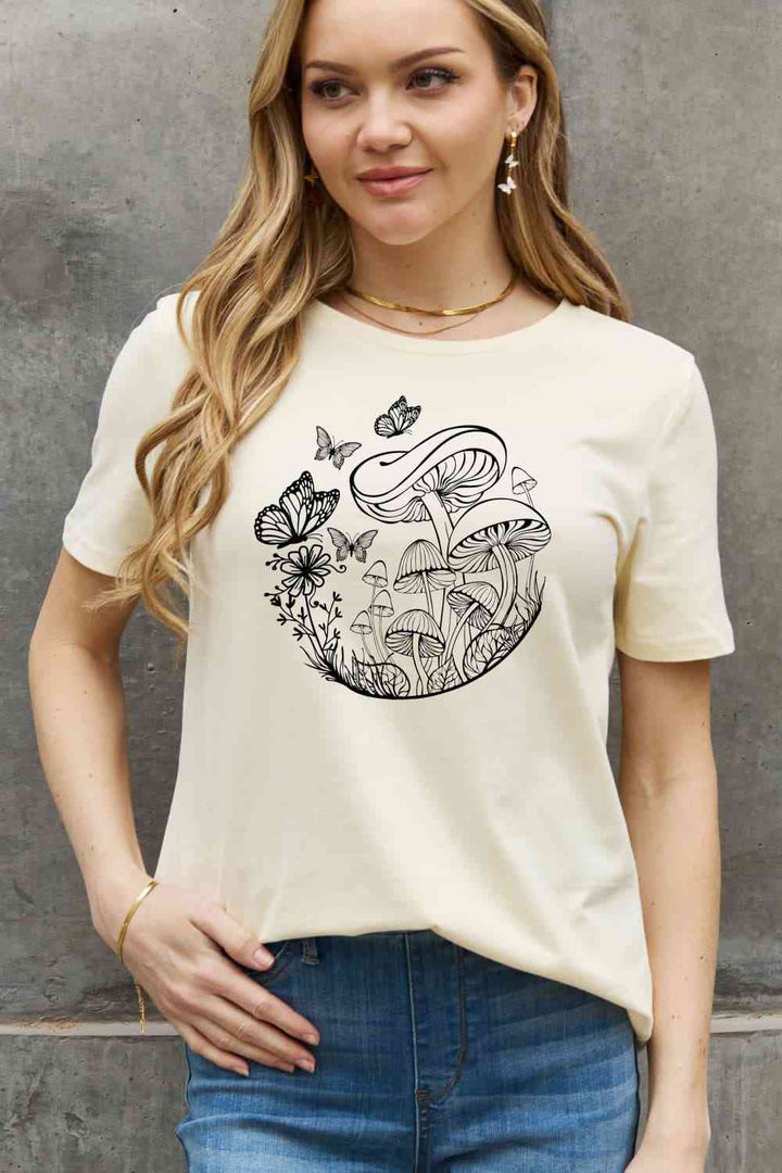 Simply Love Full Size Butterfly & Mushroom Graphic Cotton Tee | 1mrk.com