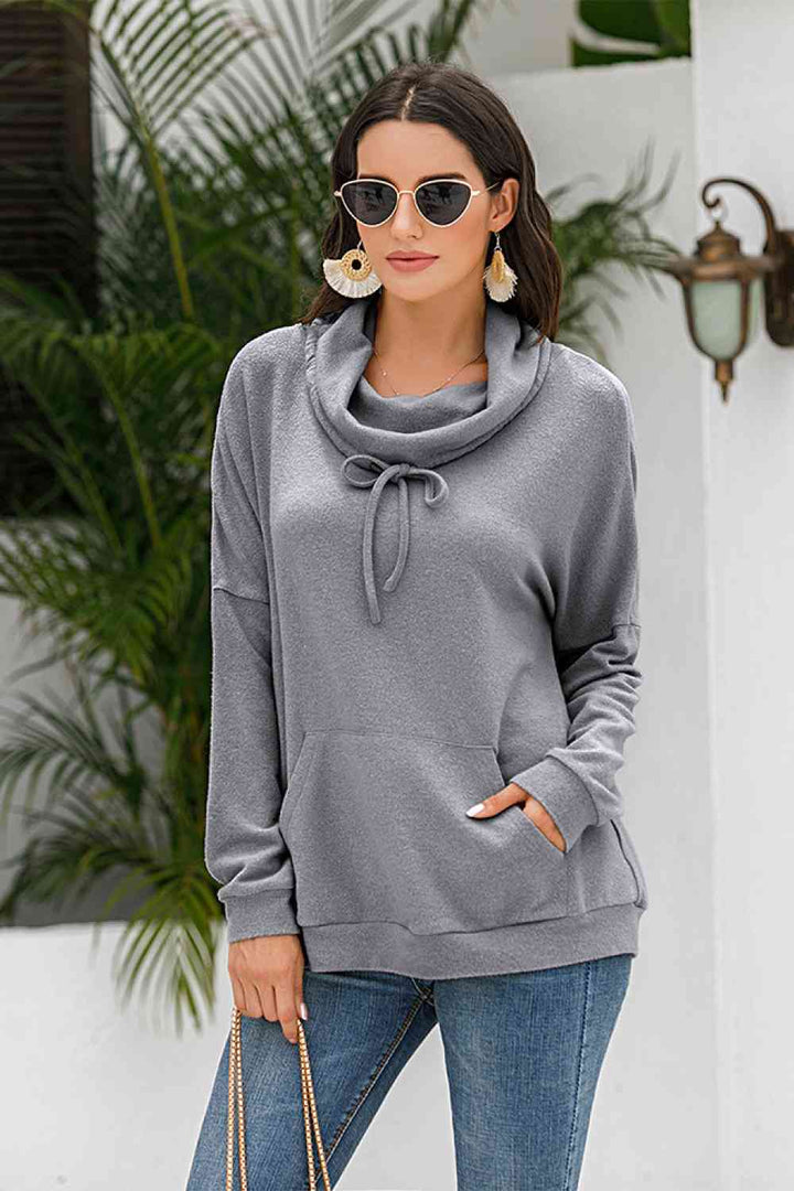 Cowl Neck Drop Shoulder Sweatshirt |1mrk.com