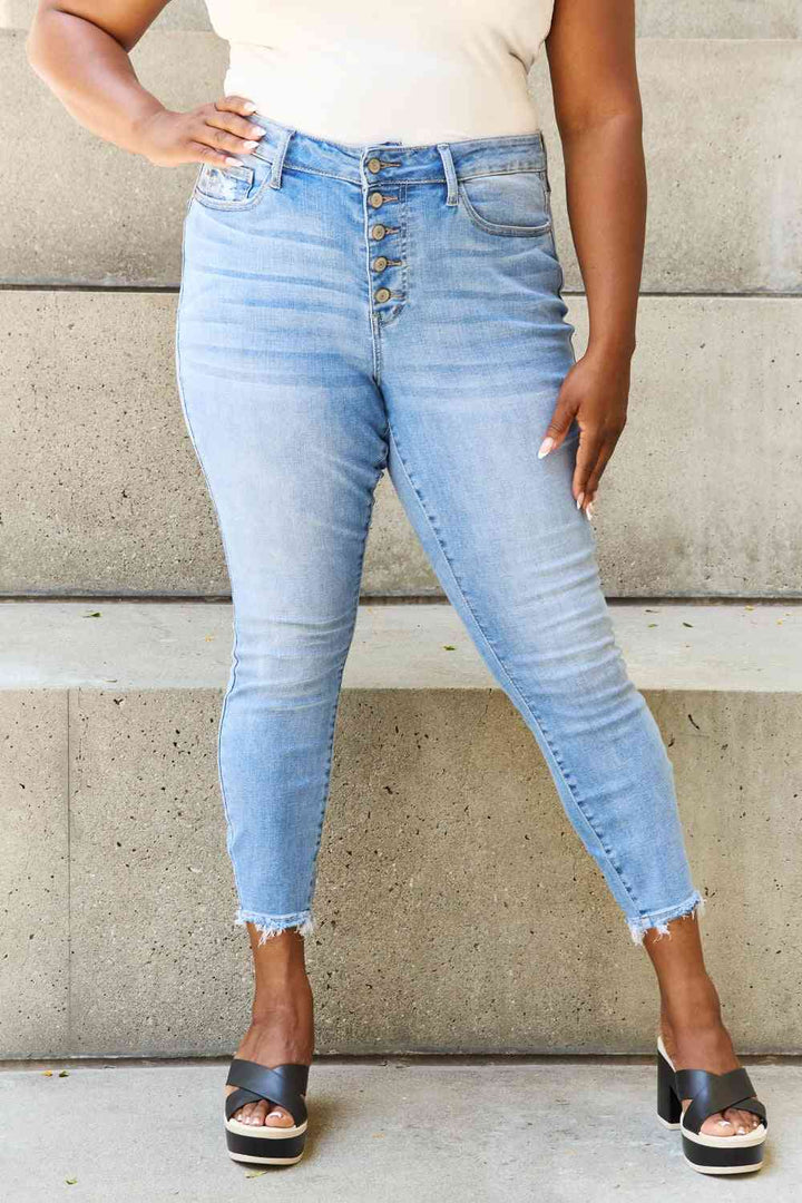 Judy Blue Full Size Button Fly Raw Hem Jeans | 1mrk.com