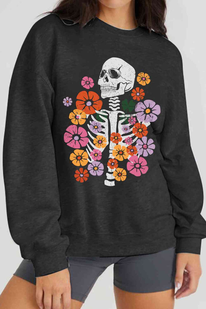 Simply Love Simply Love Full Size Flower Skeleton Graphic Sweatshirt |1mrk.com