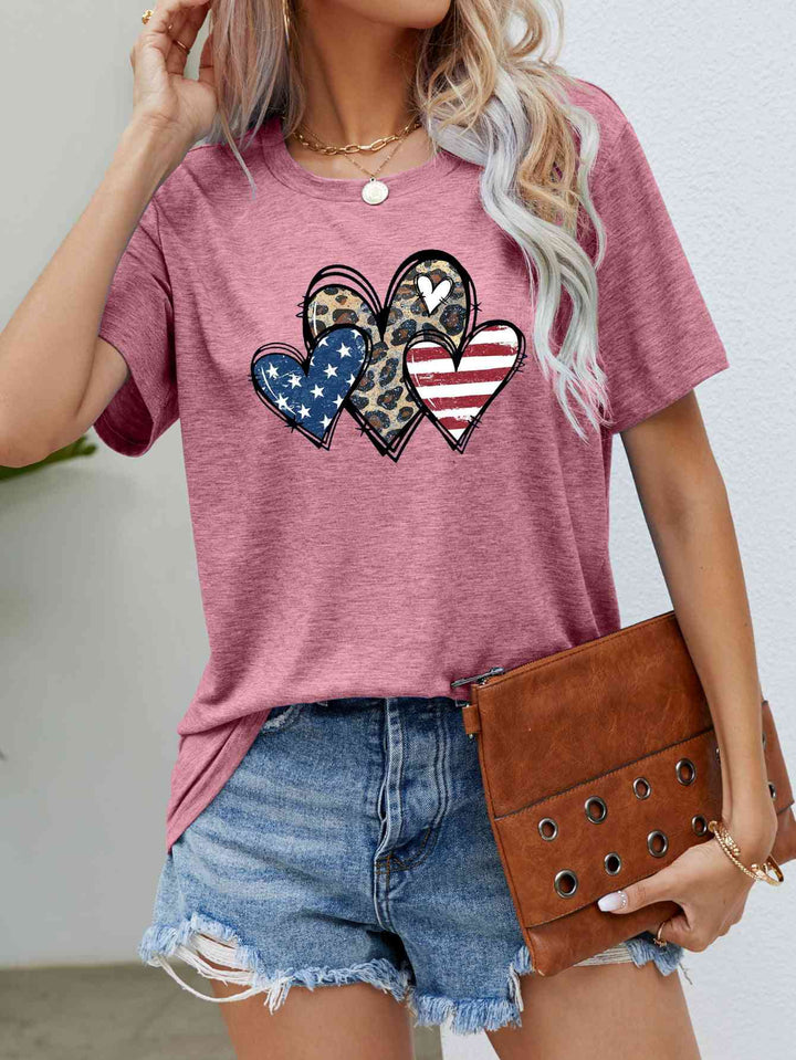 US Flag Leopard Heart Graphic Tee | 1mrk.com