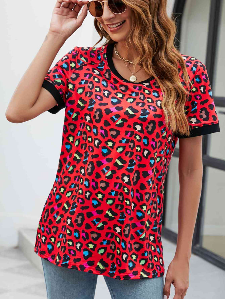 Leopard Round Neck Short Sleeve Tee Shirt | 1mrk.com