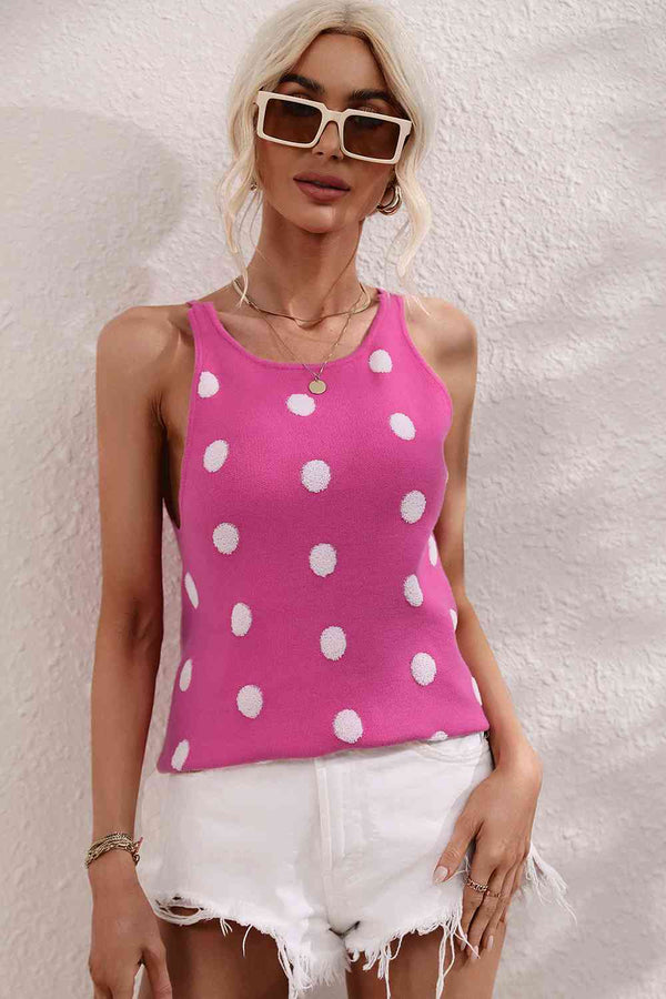 Polka Dot Round Neck Knit Tank | 1mrk.com