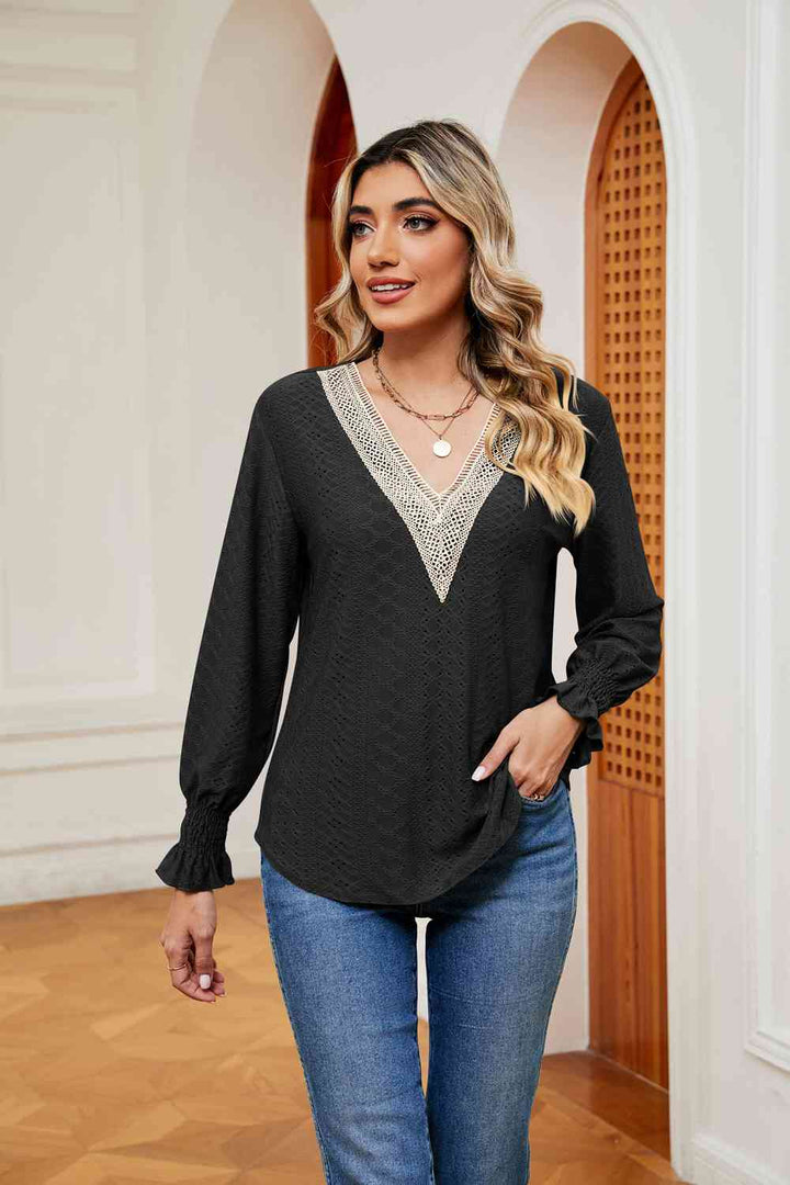 Contrast Flounce Sleeve Blouse | 1mrk.com