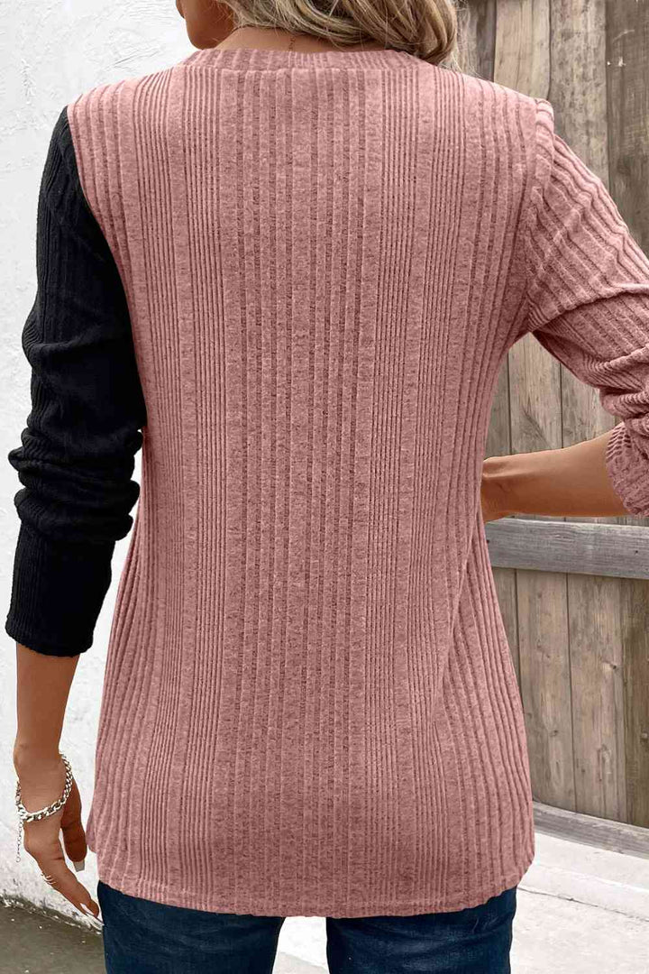 Contrast Long Sleeve Knit Top | 1mrk.com