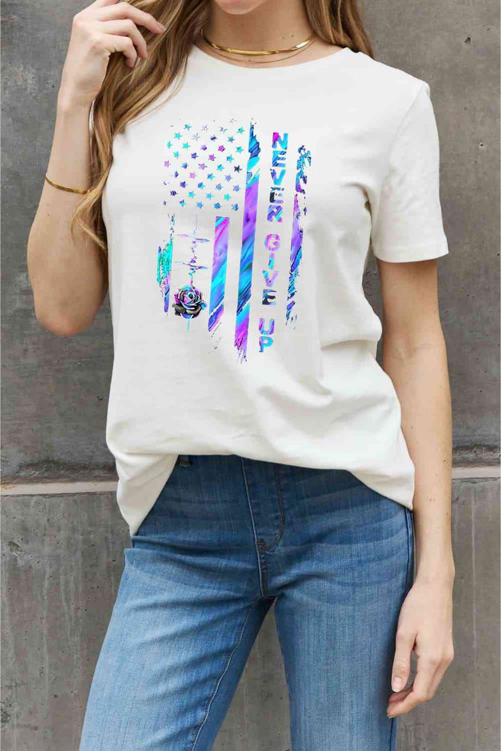 Simply Love Simply Love Full Size NEVER GIVE UP Graphic Cotton Tee | 1mrk.com