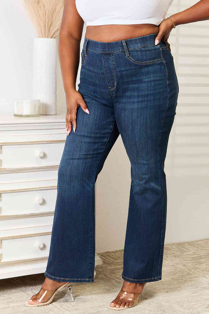 Judy Blue Full Size Elastic Waistband Slim Bootcut Jeans | 1mrk.com