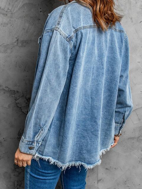 Frayed Hem Collared Denim Jacket | 1mrk.com