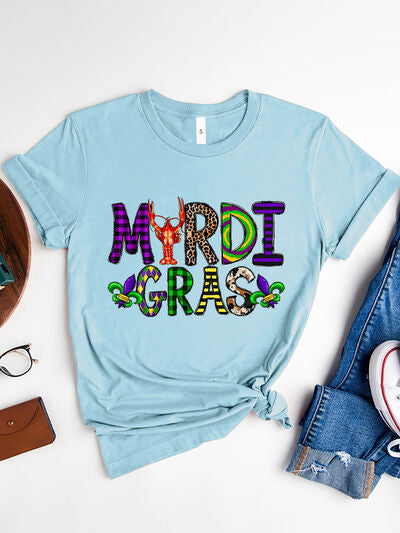 MARDI GRAS Round Neck Short Sleeve T-Shirt |1mrk.com