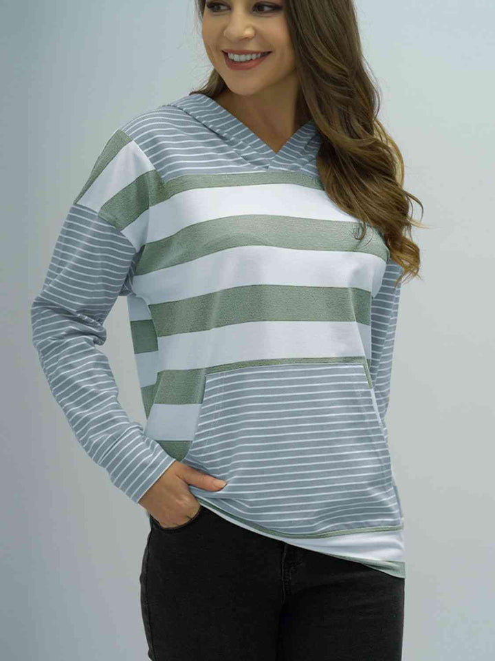 Full Size Striped Long Sleeve Hoodie | 1mrk.com