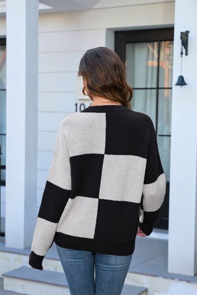 Color Block Round Neck Dropped Shoulder Sweater | Trendsi