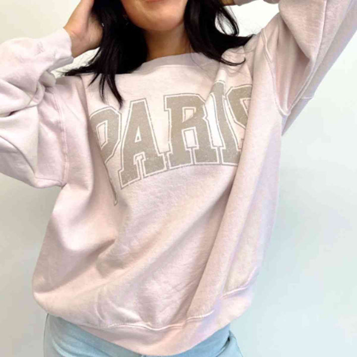 Letter Graphic Round Neck Drop Shoulder Sweatshirt |1mrk.com