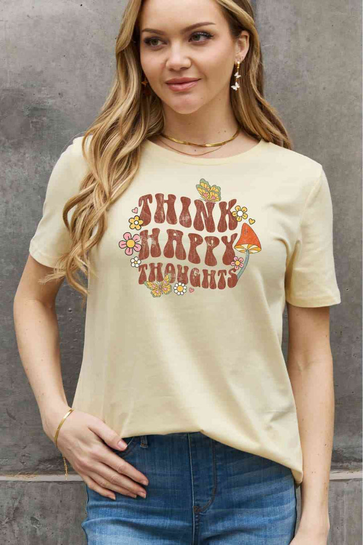 Simply Love Full Size THINK HAPPY THOUGHTS Graphic Cotton Tee | 1mrk.com