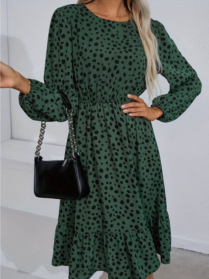 Printed Round Neck Balloon Sleeve Dress | Trendsi