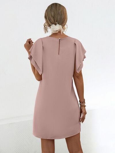 Round Neck Flutter Sleeve Mini Dress |1mrk.com