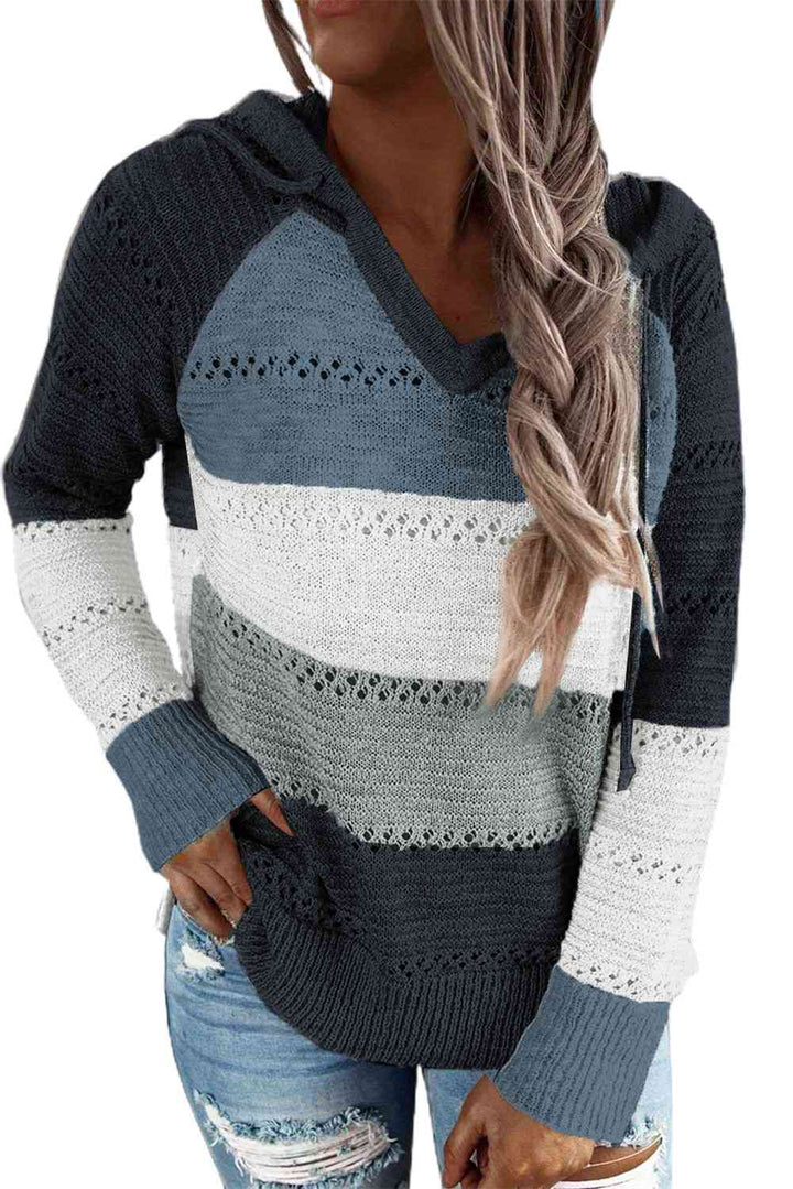 Full Size Color Block Knitted Hoodie | 1mrk.com