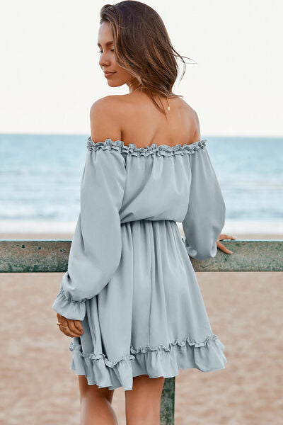 Frill Off-Shoulder Flounce Sleeve Dress |1mrk.com