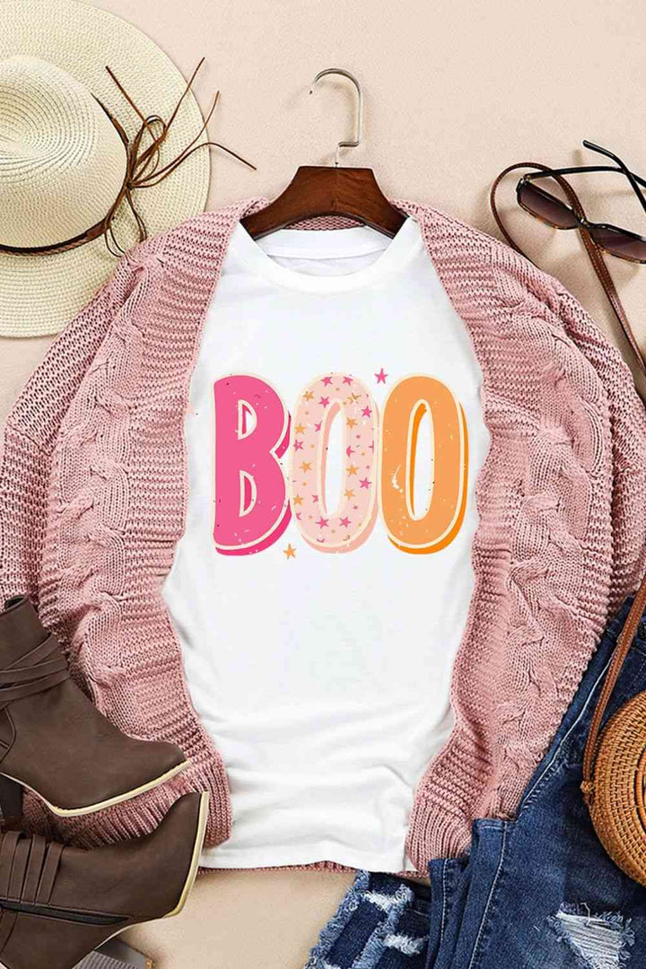 Round Neck Short Sleeve BOO Graphic T-Shirt | 1mrk.com