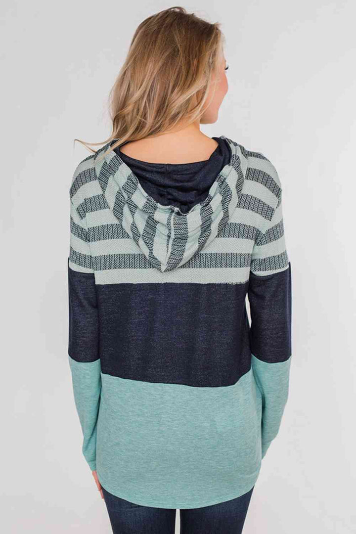 Striped Drawstring Long Sleeve Hoodie | 1mrk.com