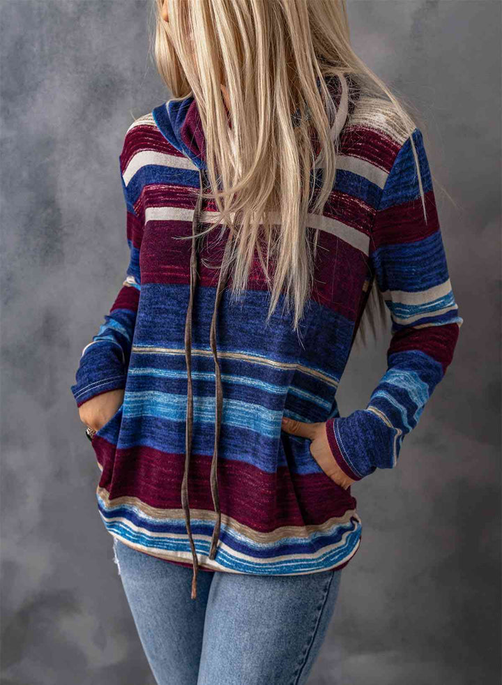 Striped Cowl Neck Tunic Sweatshirt |1mrk.com