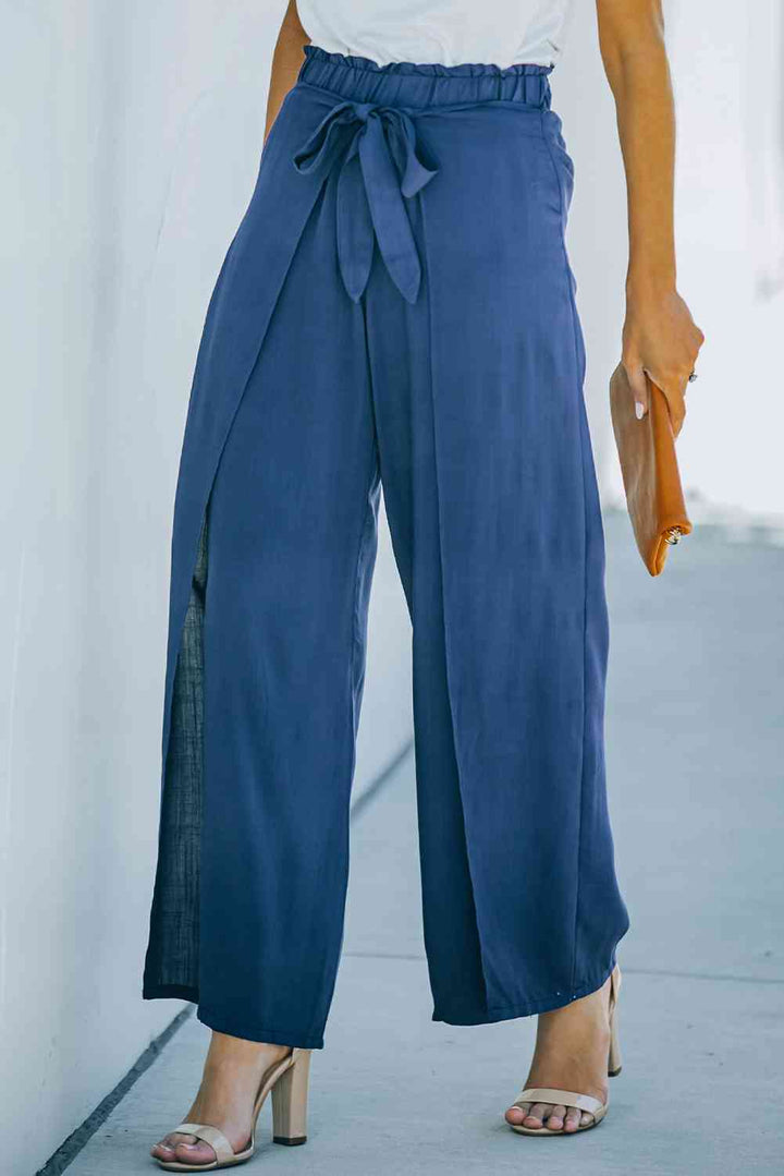 Paperbag Waist Tie Front Wide Leg Pants | 1mrk.com