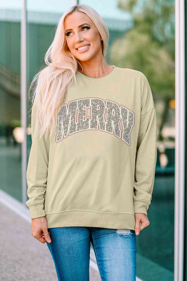 MERRY Graphic Drop Shoulder Sweatshirt | Trendsi