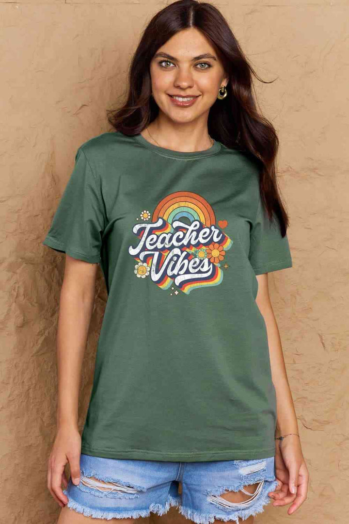 Simply Love Full Size TEACHER VIBES Graphic Cotton T-Shirt | 1mrk.com