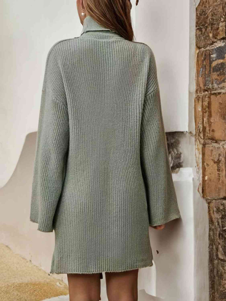 Turtleneck Dropped Shoulder Sweater Dress | 1mrk.com