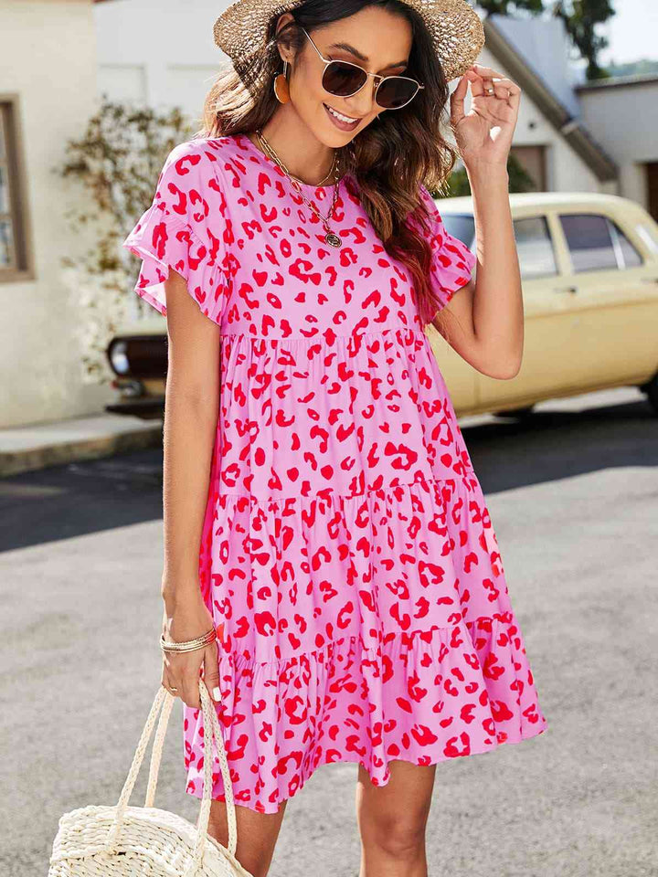 Short Flounce Sleeve Tiered Dress | 1mrk.com