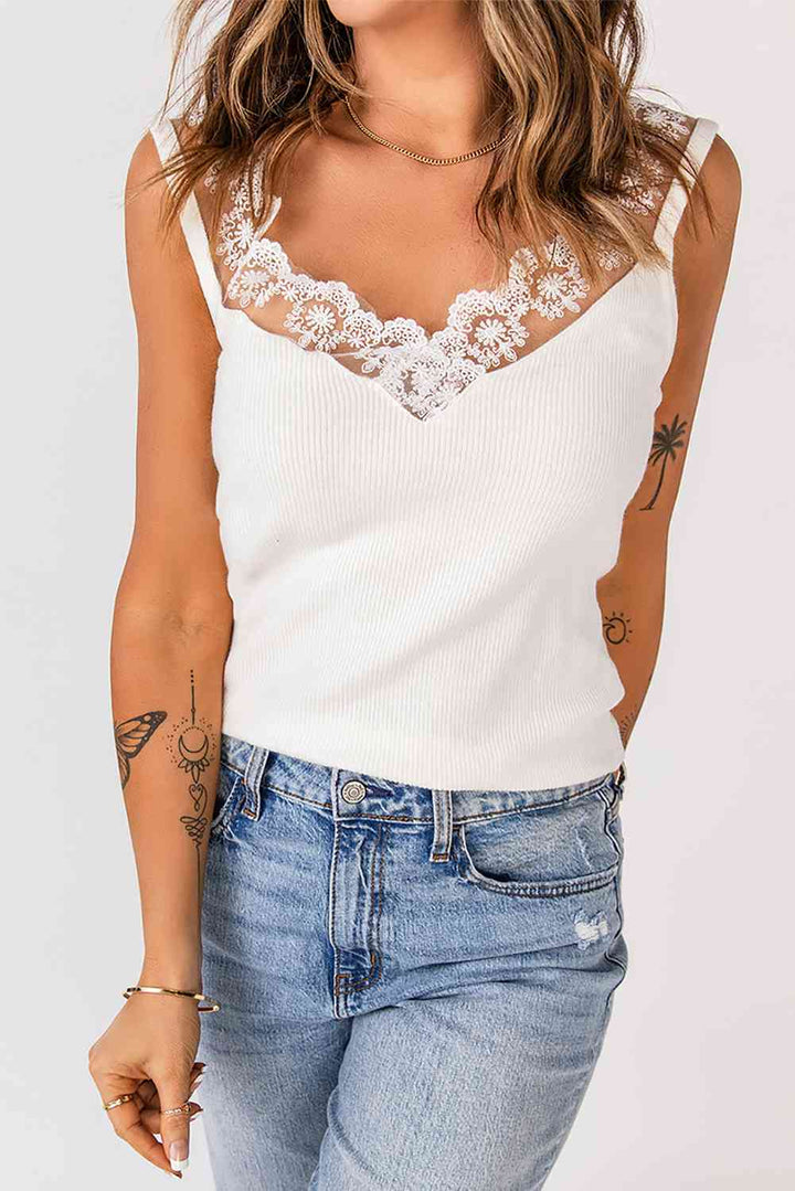 Spliced Lace Ribbed Tank | 1mrk.com