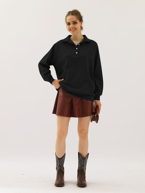 Ninexis Full Size Quarter-Button Collared Sweatshirt |1mrk.com