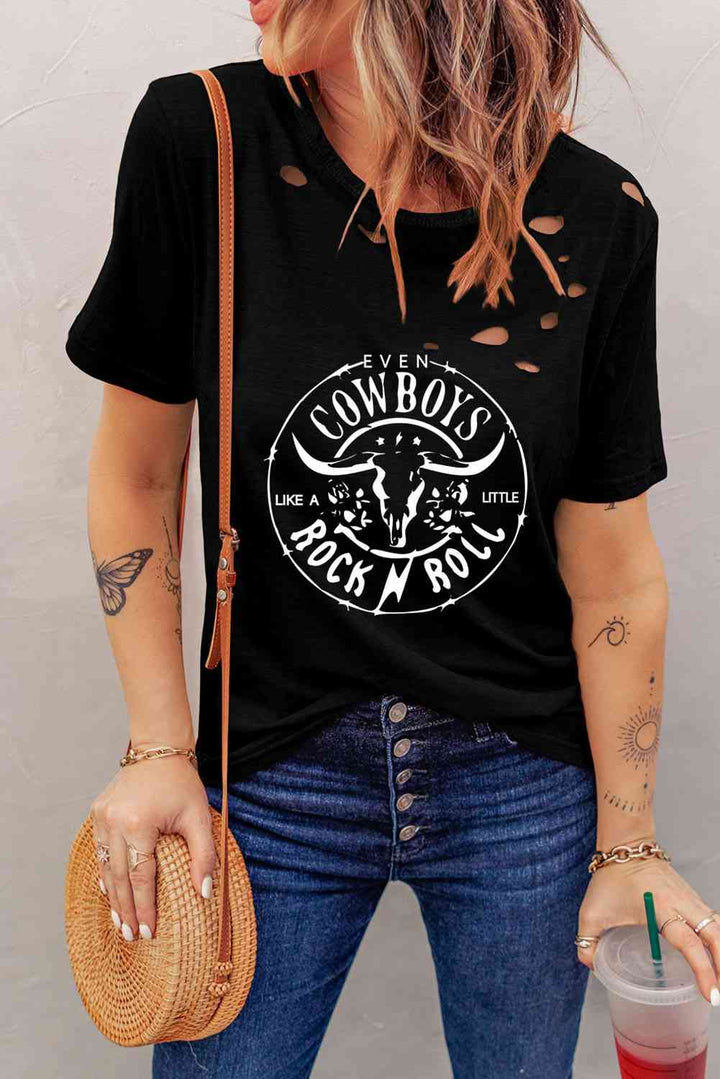 Graphic Round Neck Cutout Tee | 1mrk.com